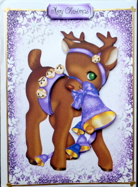 Gorgeous Brown Reindeer with Purple Bells by Mary Murphy