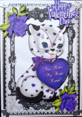 You Make My Heart Purrrrrrrrr! Cute Kitty with Purple Roses by Mary Murphy