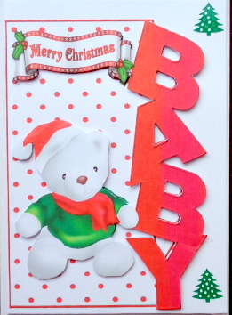 Baby White Bear in Santa Hat Over the Edge Card by Mary Murphy