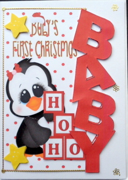 Babys First Christmas with Cute Penguin Over the Edge by Mary Murphy