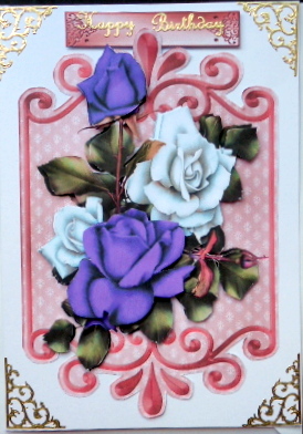 White and Purple Roses on Ornate Plaque by Mary Murphy