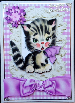Cute Little Kitty with Purple Bow, and Gingham by Mary Murphy