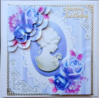 Pretty Lilac Roses with Cameo on Lace Corner Stackers by Mary Murphy