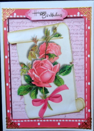 Beautiful Salmon Pink Rose Ona Scoll by Mary Murphy