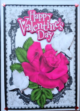 My Valentine, Cerise Rose, and White Doves, Black Lace by Mary Murphy