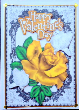 My Valentine, Gold Rose, and White Doves, Black Lace by Mary Murphy