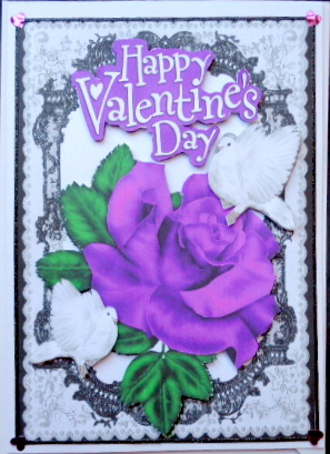 My Valentine, Purple Rose, and White Doves, Black Lace by Mary Murphy