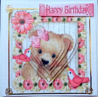 Cute Fuzzy Bear with Pink Flowers Heart Pyramids by Mary Murphy