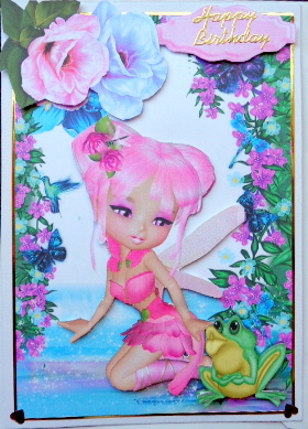 Pink Fantasy Faerie with Frog and Flowers by Mary Murphy