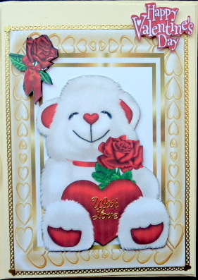Cute Cuddly White Love Bear with Heart and Roses by Mary Murphy