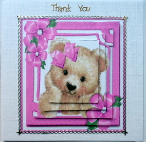 Cute Fuzzy Bear with Pink Bow and Flowers Pyramids by Mary Murphy