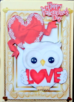 Cute White Love Owl with Red Lace Heart A5 by Mary Murphy
