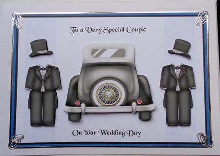 Wedding Card with Two Grooms and Wedding Car by Mary Murphy