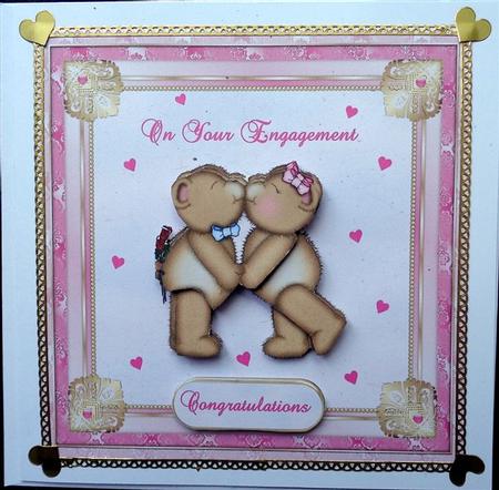Engagement Card with Kissing Teddies & Hearts by Mary Murphy