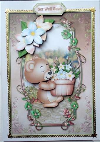 Bear with Basket of Flowers Large Card Front by Mary Murphy