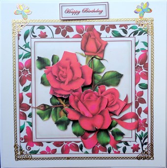 Red Roses in Floral Frame Card Front by Mary Murphy
