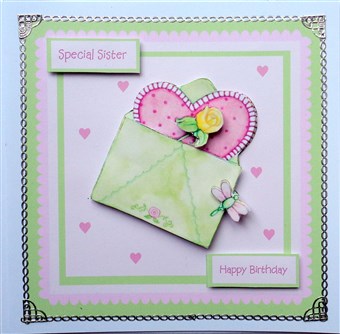 Birthday Card with Heart in Envelope for Mum, Sister by Mary Murphy