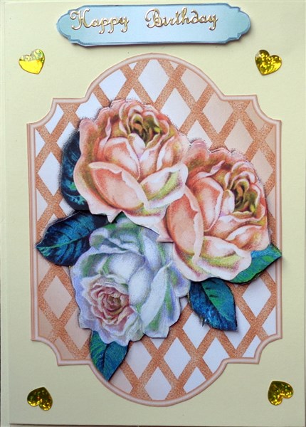 Pretty Peach/white Roses with Bow on Lattice Frame by Mary Murphy
