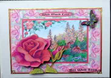 Red Roses in the Garden Topper with Butterfly Decoupage by Mary Murphy