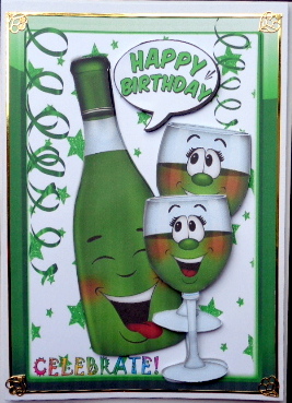 Toon Bottle of Wine with Funny Face Wine Glasses by Mary Murphy