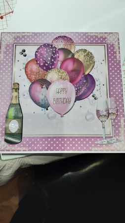 Birthday Pink Balloons 7x7ins Decoupage Topper  by Mary Shaw