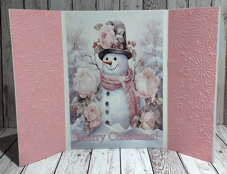 Pink Gate Fold, With Wreaths With Cute Snowman Two by Mary Thomsen