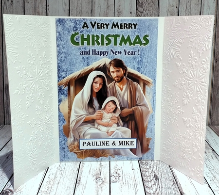 Nativity WIth Baby Jesus/ Blue Birds & Pretty Blue Bells Gate fold by Mary Thomsen