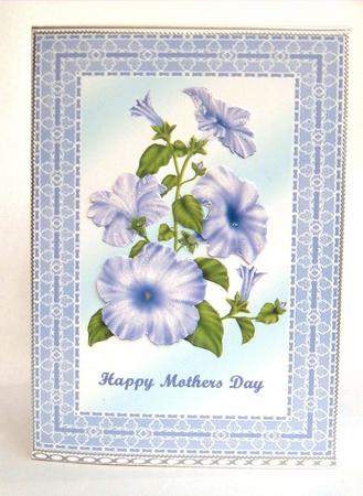 Blue Lace Frame with Petunias - Mothers Day by Mary Trueman