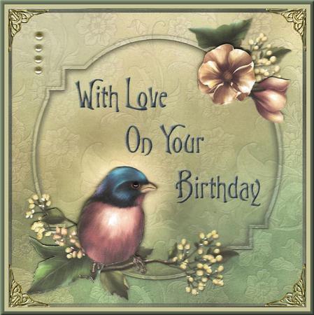 Lazuli Bunting & Flowers 8x8 Decoupage Card - Birthday by Mary Jane Harris