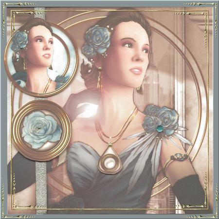 Art Deco Lady Rose (light Blue) 8x8 Quick Card by Mary Jane Harris