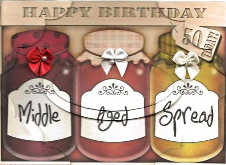 A5 Novelty Middle Aged Spread 50th Birthday Scallop Corner by Mary Jane Harris