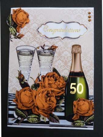 pretty gold roses with champagne A5 by Maureen Garrigan