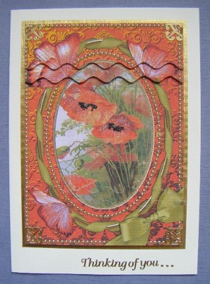 Poppies Butterflies 7x5in Wavy Edge Stacker by Maureen Garrigan