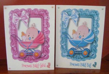 Blue for a Boy, Pink for a Girl in Frill Frame, Toppers by Maureen Garrigan