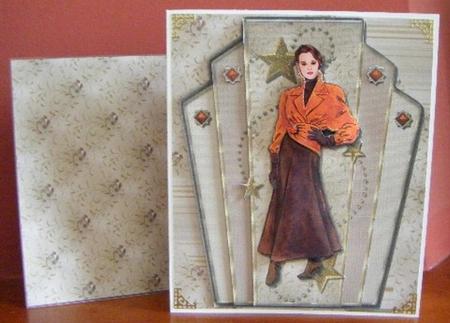 Lady in Brown Card Front Topper & Envelope by Maureen Garrigan