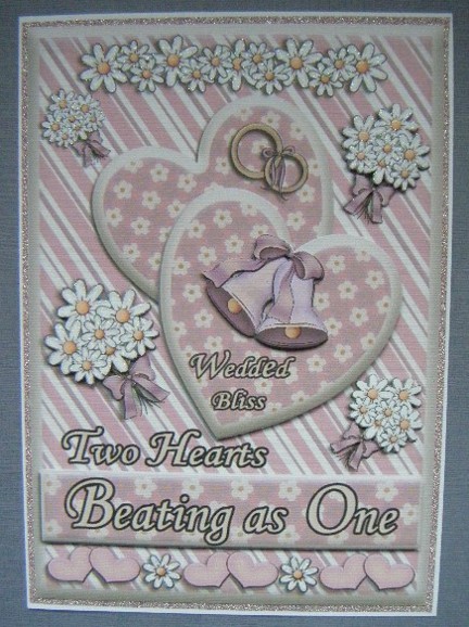 Two Hearts Beating as One Wedding Card Front with Decoupage by Maureen Garrigan