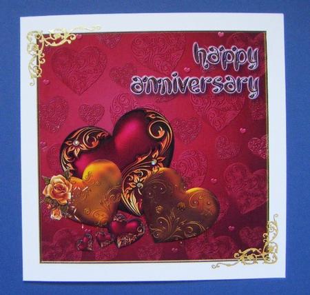 Red and Gold Hearts Happy Anniversary by Maureen Garrigan