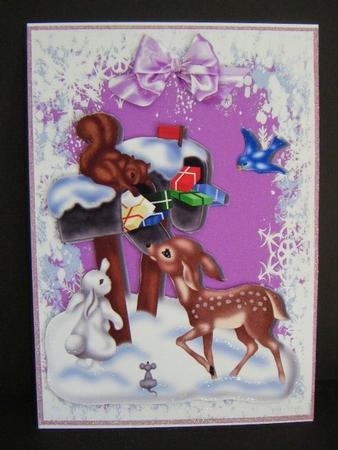 Woodland Animals in a Pretty Pink Snow Frame by Maureen Garrigan
