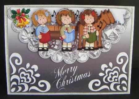 Little Donkey, Sweet Carol Singers on Scalloped Envelope by Maureen Garrigan