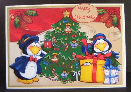 Penguins Christmas Morning by Maureen Garrigan