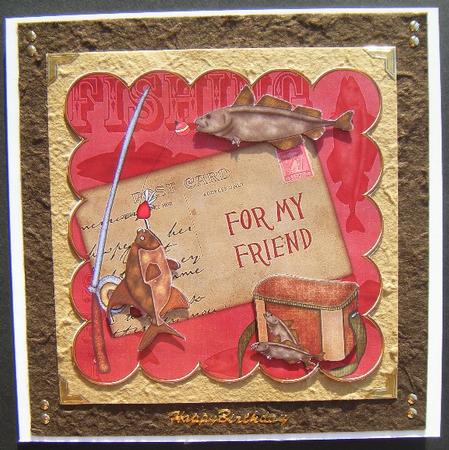 Red Fishing for My Friend 8in Decoupage Step by Step by Maureen Garrigan