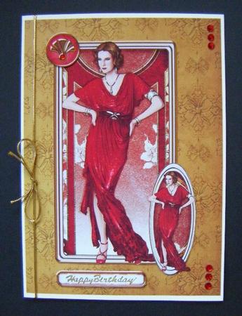 Art Deco Lady Elise Red Topper by Maureen Garrigan