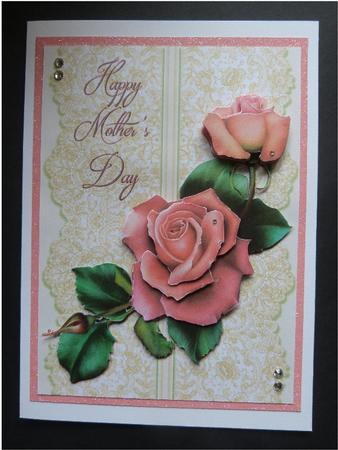 Roses on Lace - Pink on Cream - Mothers Day by Maureen Garrigan