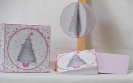 Contempory Pink Christmas Tree 3D Bauble & Gift Box Kit by Maurine Tapscott