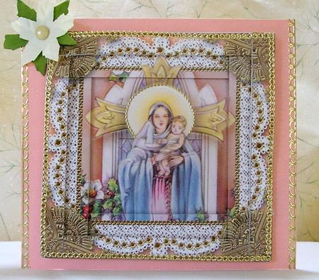 Mary and Baby Jesus Spiral Edge Stacker Card Front by Maurine Tapscott