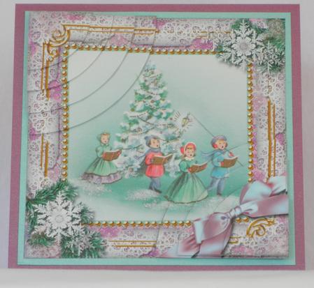 Christmas Carol Singers Snow 6in Duo Corner Stack Card Front by Maurine Tapscott