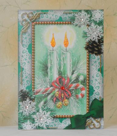 Candle Duo Snow 7x5inch Folded Picture Card by Maurine Tapscott
