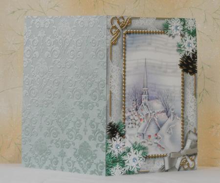 Blue Church Snow 7x5inch Folded Picture Card by Maurine Tapscott