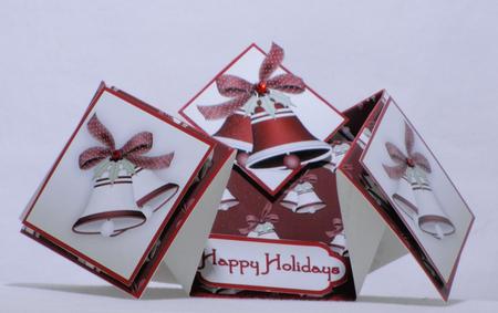 Christmas Bells in Red Double Diamond Fold Card by Maurine Tapscott