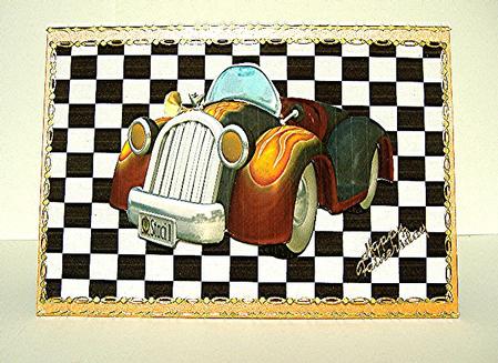 Car Toon on Black/white Background by Maxine Jones